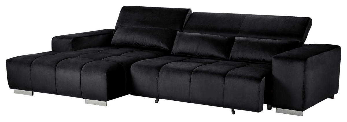 ECKSOFA Schwarz Velours  - Silberfarben/Schwarz, KONVENTIONELL, Textil/Metall (186/307cm) - Livetastic