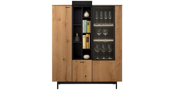 HIGHBOARD 113,8/139/146/41,5 cm - Eichefarben/Anthrazit, Natur, Glas/Holz (113,8/139/146/41,5cm) - Moderano