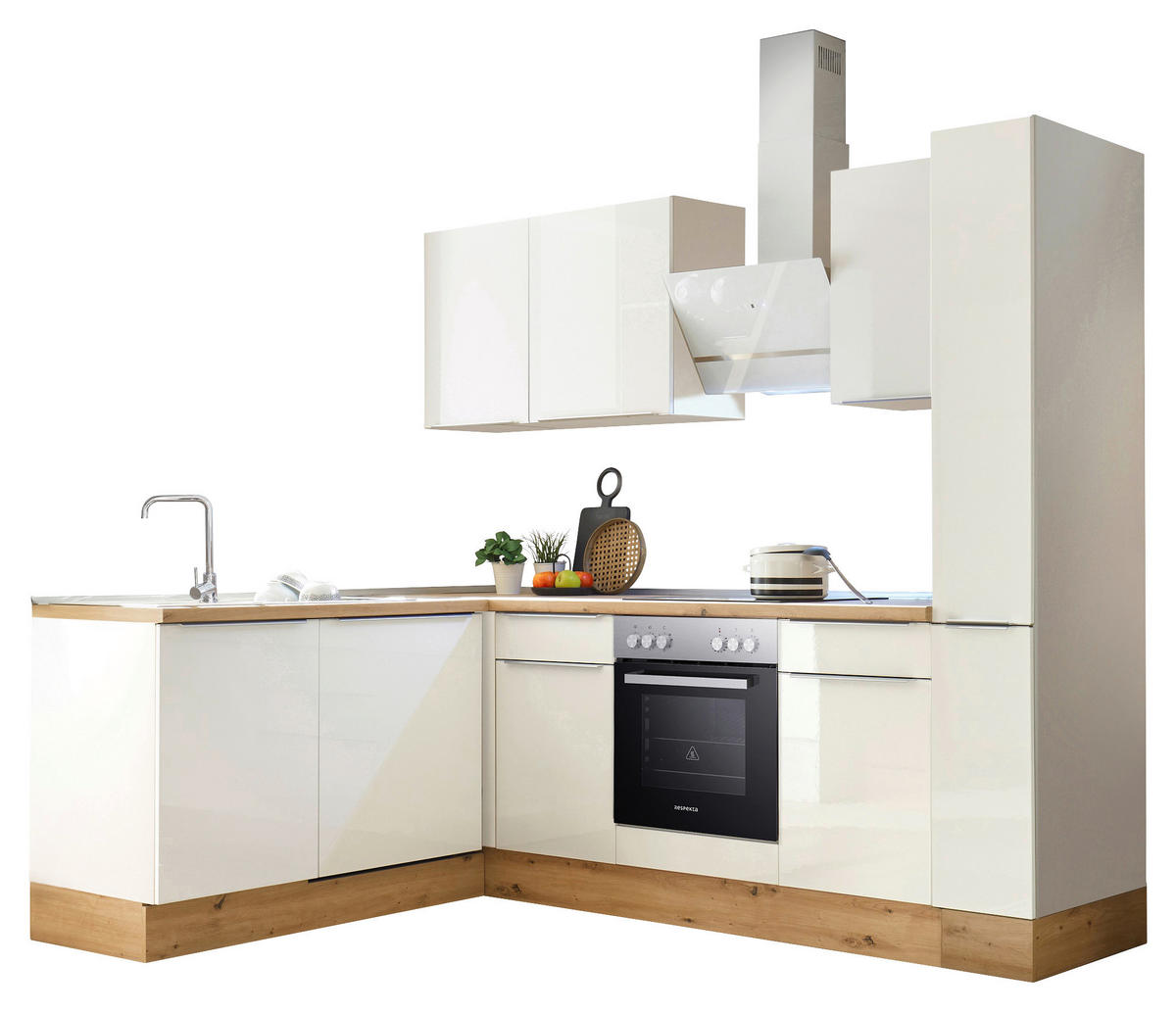 ECKKÜCHE 250/170 cm  in Weiß, Weiß Hochglanz  - Weiß Hochglanz/Alufarben, LIFESTYLE, Holzwerkstoff/Kunststoff (250/170cm) - Respekta