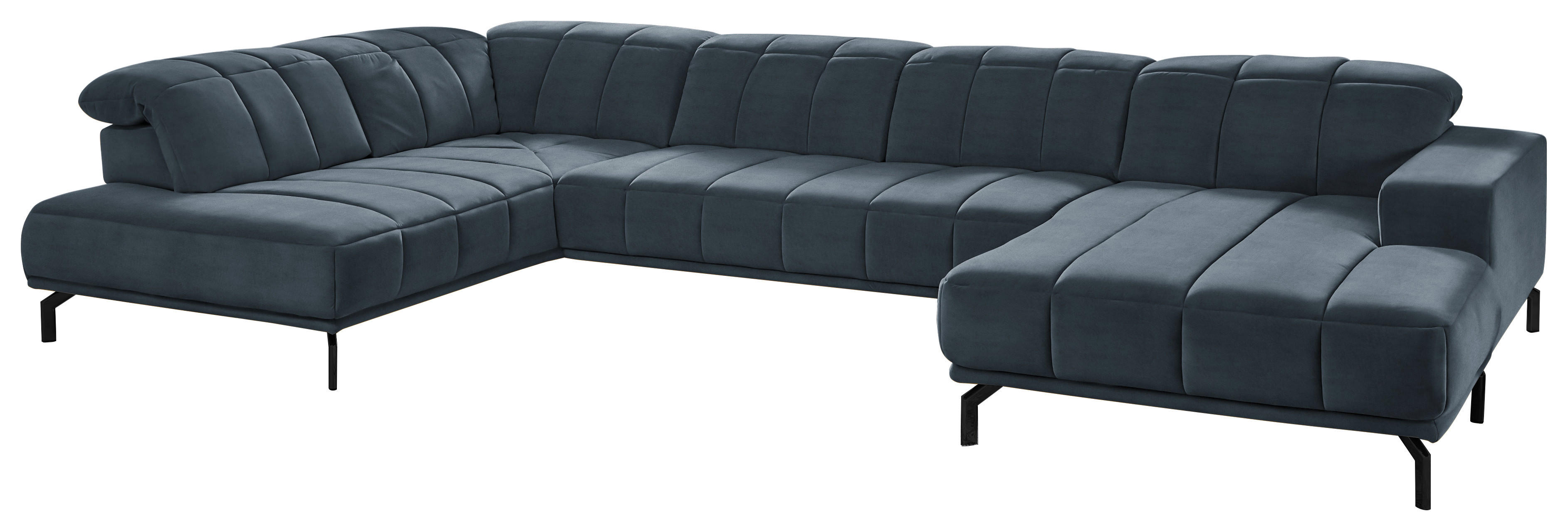 WOHNLANDSCHAFT Blau, Grau Velours  - Blau/Schwarz, Design, Textil/Metall (219/383/195cm) - Beldomo Style