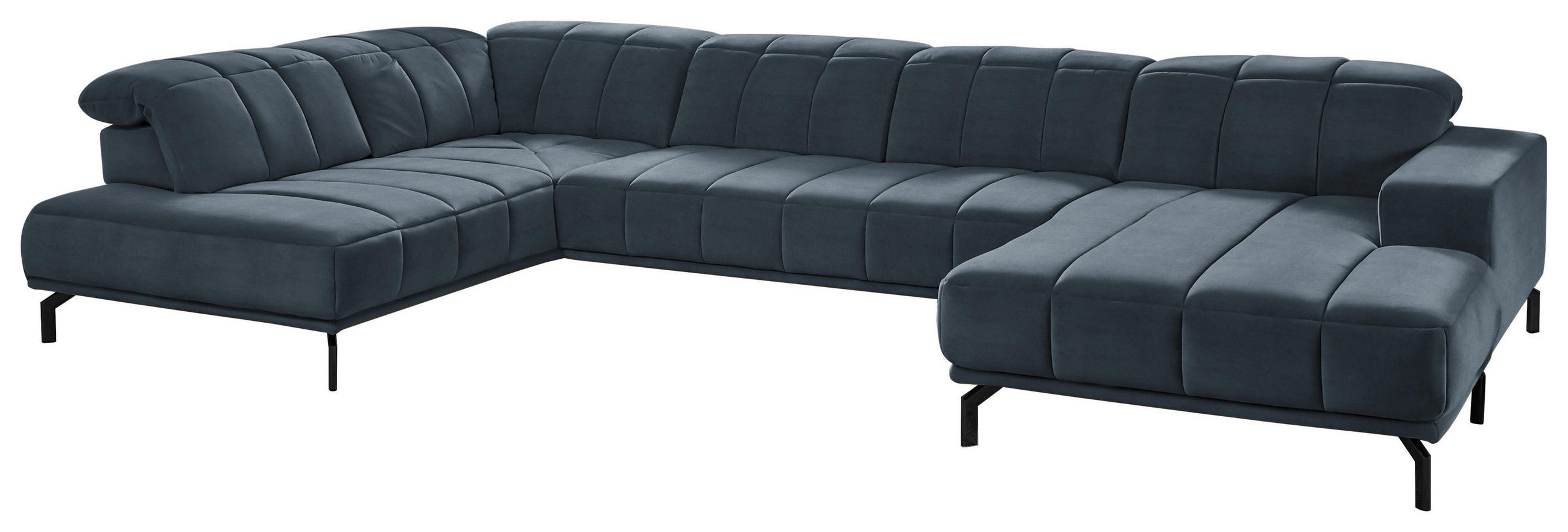 WOHNLANDSCHAFT Blau, Grau Velours - Blau/Schwarz, Design, Textil/Metall (219/383/195cm) - Beldomo Style