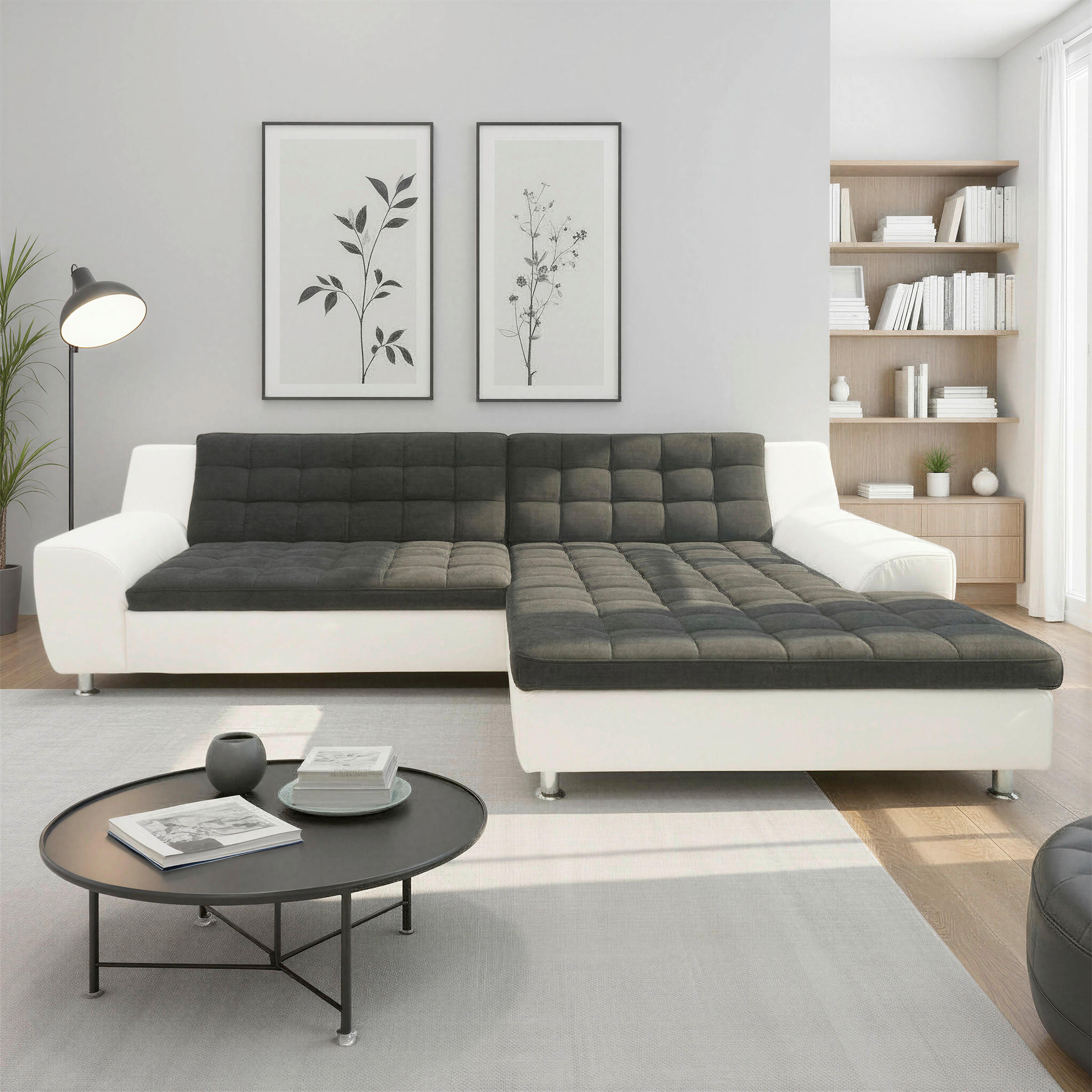 ECKSOFA MORTON Schwarz Mikrofaser  - Chromfarben/Schwarz, MODERN, Textil/Metall (304/200cm) - MID.YOU