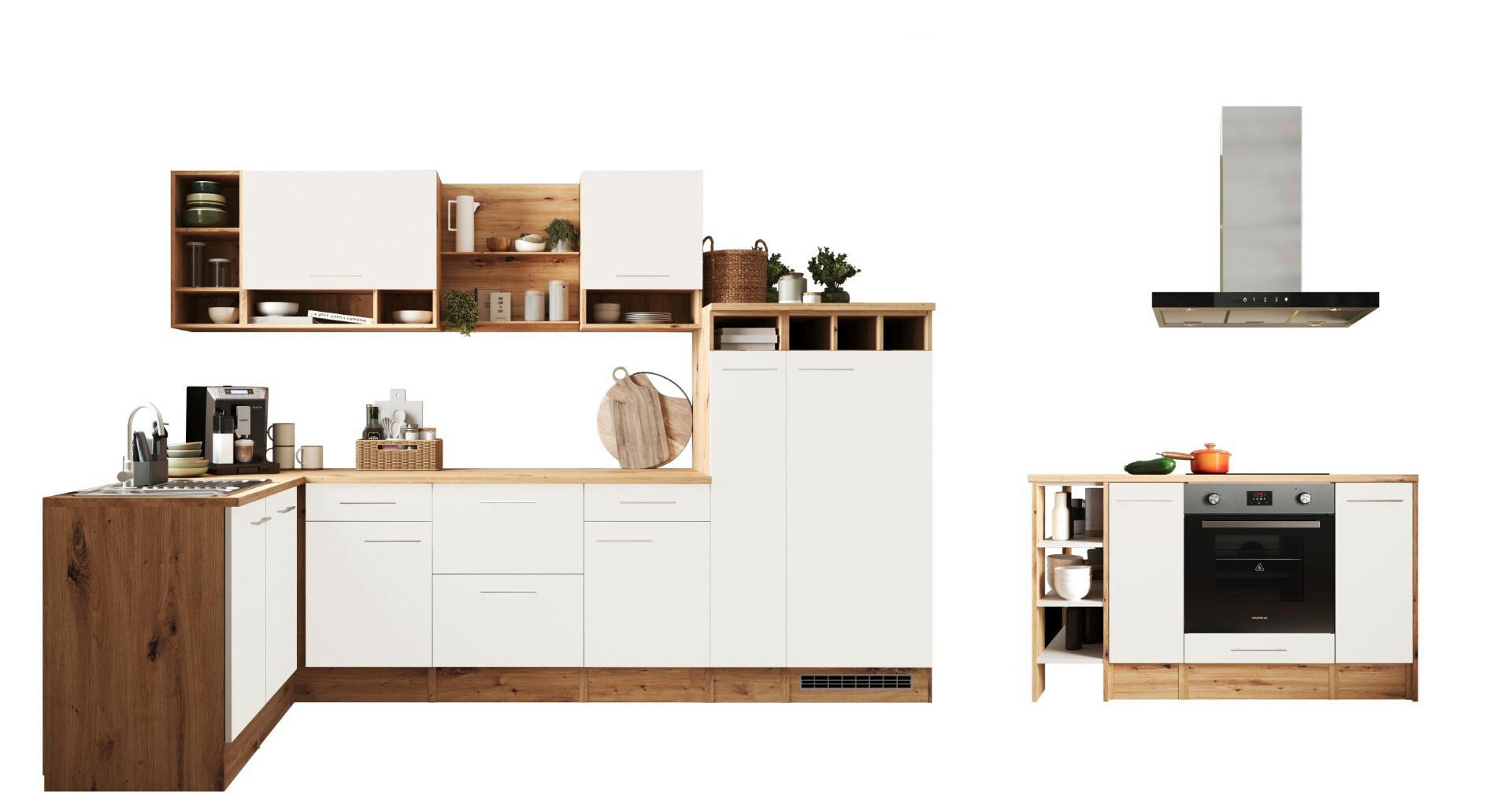 ECKKÜCHE 310/172 cm  in Weiß  - Wildeiche/Alufarben, Design, Holzwerkstoff/Metall (310/172cm) - Respekta