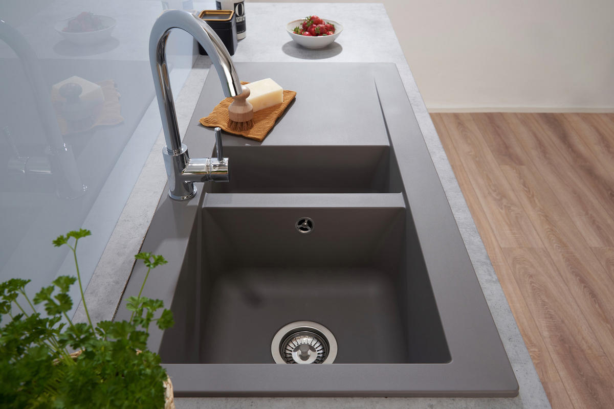 SPÜLE 1712DENVER100X50G  - Grau, Trend, Glas/Kunststoff (100/20/50cm) - Respekta