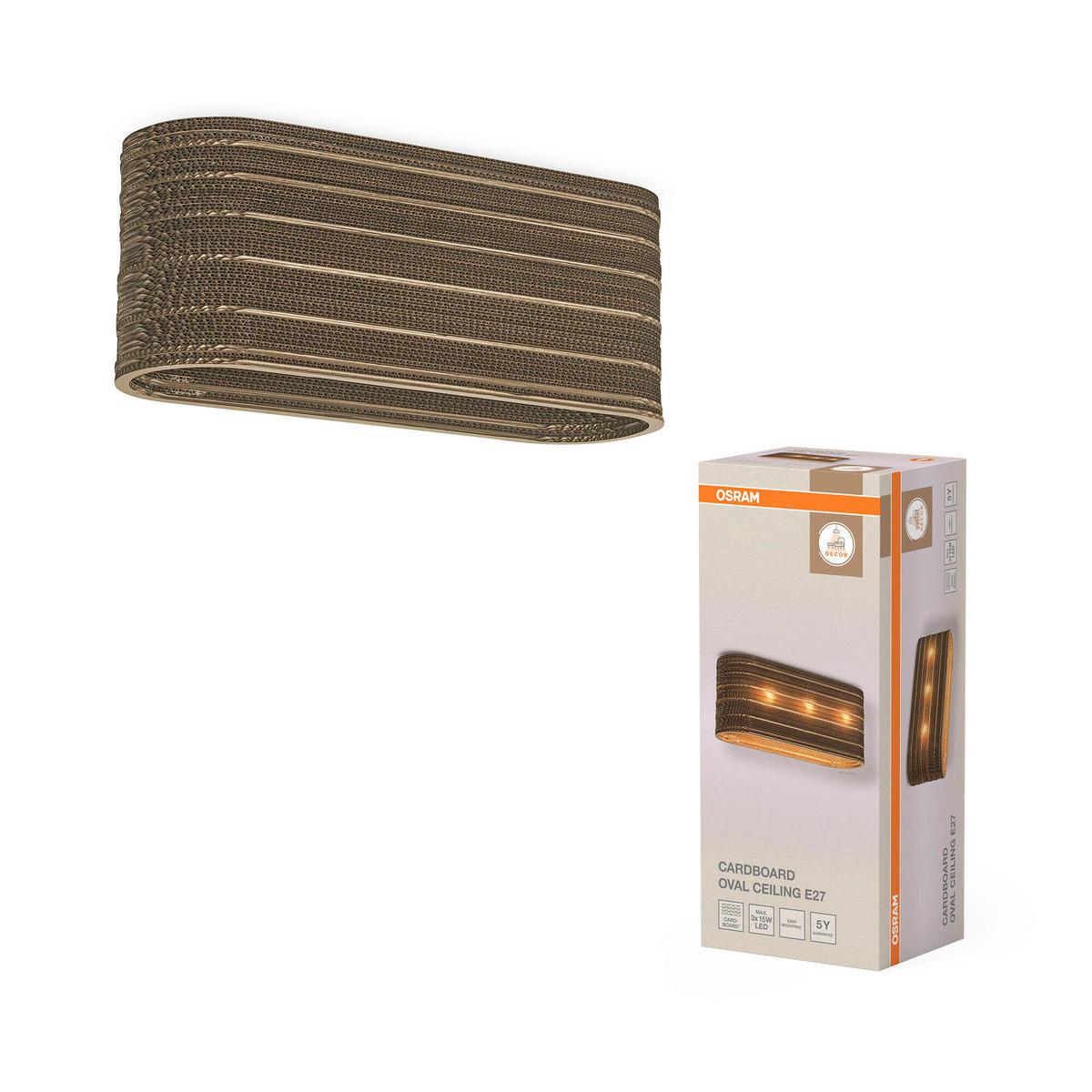 DECKENLEUCHTE    60/20/25.5 cm  - Natur, Karton/Metall (60/20/25.5cm) - Osram