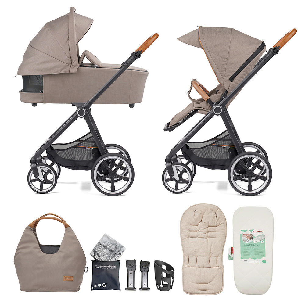 KOMBIKINDERWAGEN  Fusion Panorama Lyx Set inkl. Wickelrucksack  Taupe  - Taupe/Schwarz, Basics, Textil/Metall (57/129/100cm) - Gesslein