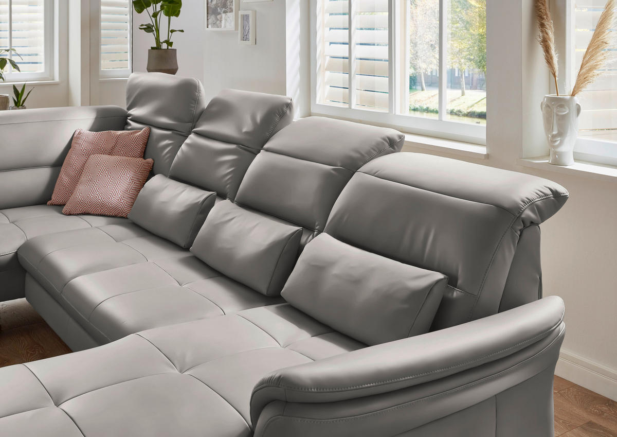 WOHNLANDSCHAFT  in Echtleder Hellgrau  - Hellgrau/Schwarz, Design, Leder/Metall (206/336/181cm) - Beldomo Speed