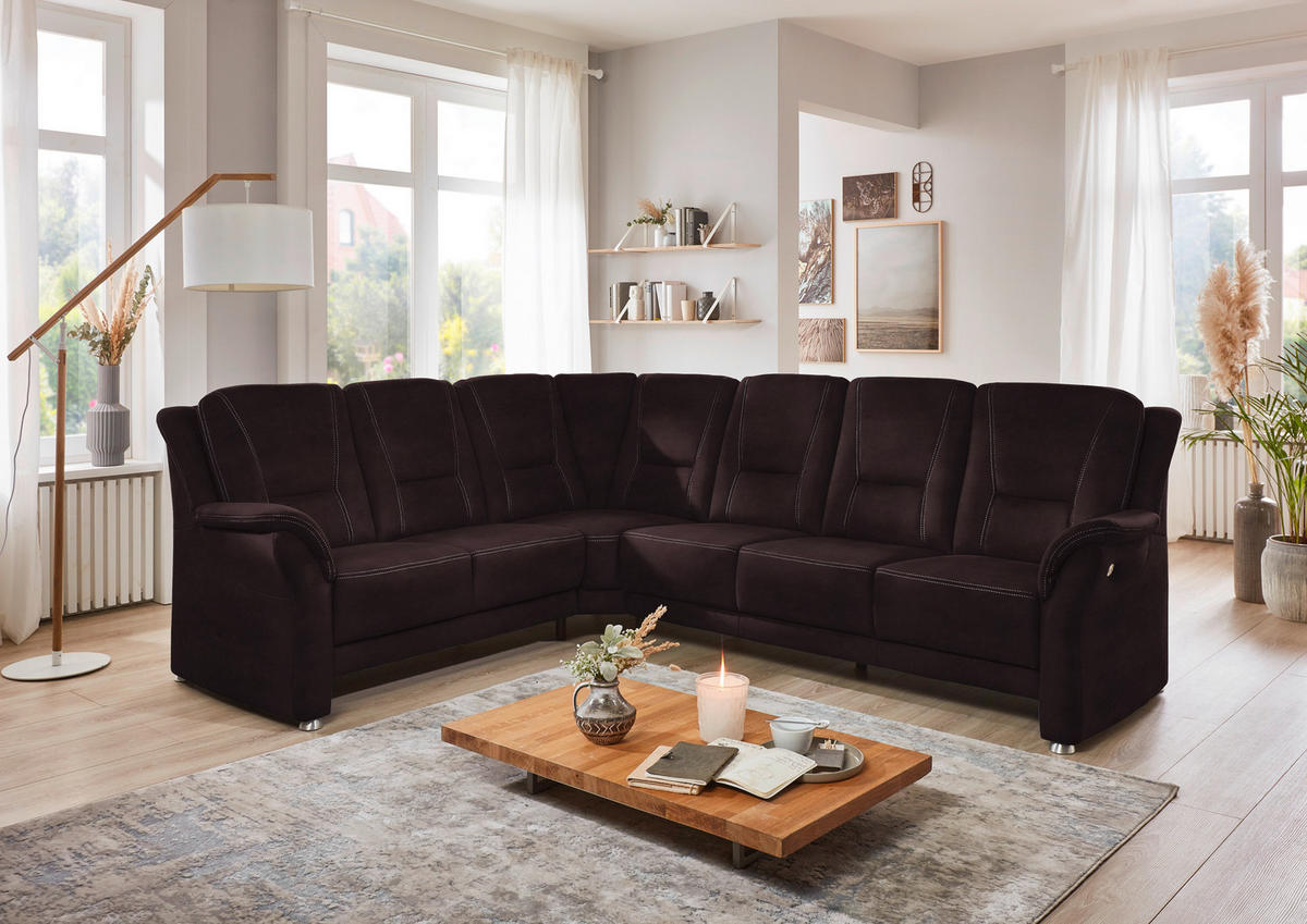 ECKSOFA in Mikrofaser Dunkelbraun  - Dunkelbraun/Beige, Konventionell, Textil/Metall (223/275cm) - Beldomo Comfort