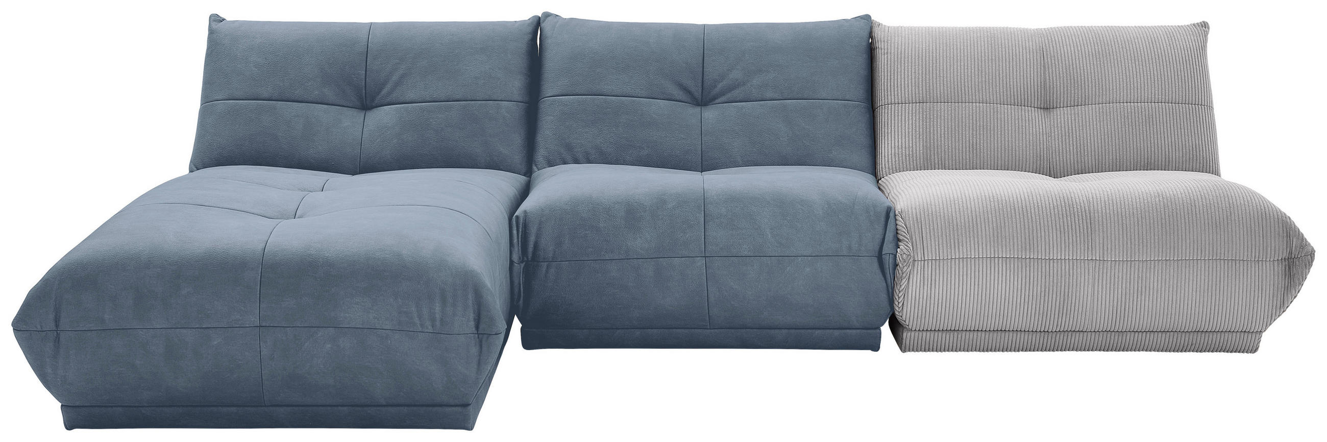 ECKSOFA Grau, Blaugrau Cord, Lederlook  - Blaugrau/Grau, Trend, Textil (185/315cm) - Livetastic