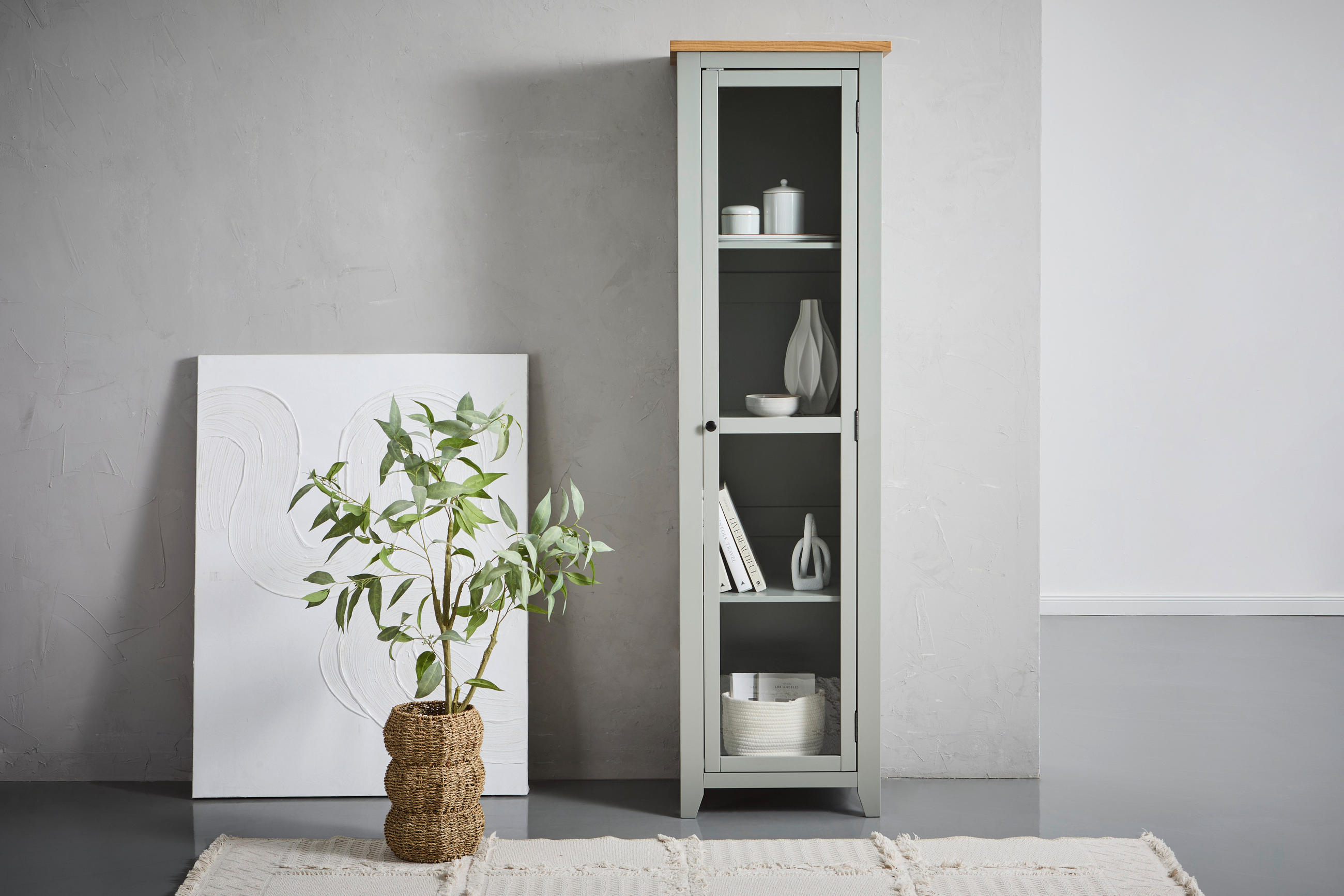 VITRINE in massiv Eiche, Kiefer Grau, Klar, Naturfarben  - Klar/Silberfarben, LIFESTYLE, Glas/Holz (56/200/43cm) - MID.YOU