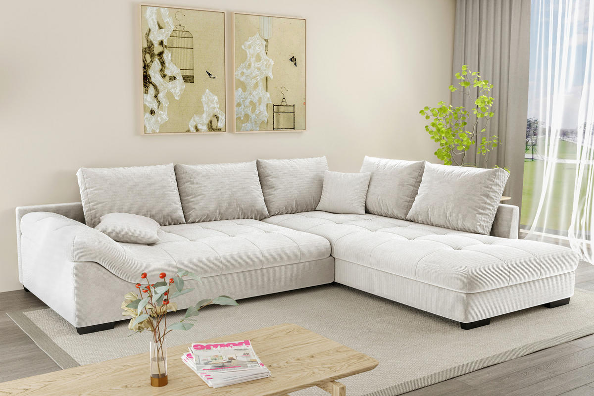 ECKSOFA Naturfarben Cord Zierkissen, Rückenkissen, Rücken echt  - Schwarz/Naturfarben, KONVENTIONELL, Holz/Textil (298/202cm) - Carryhome