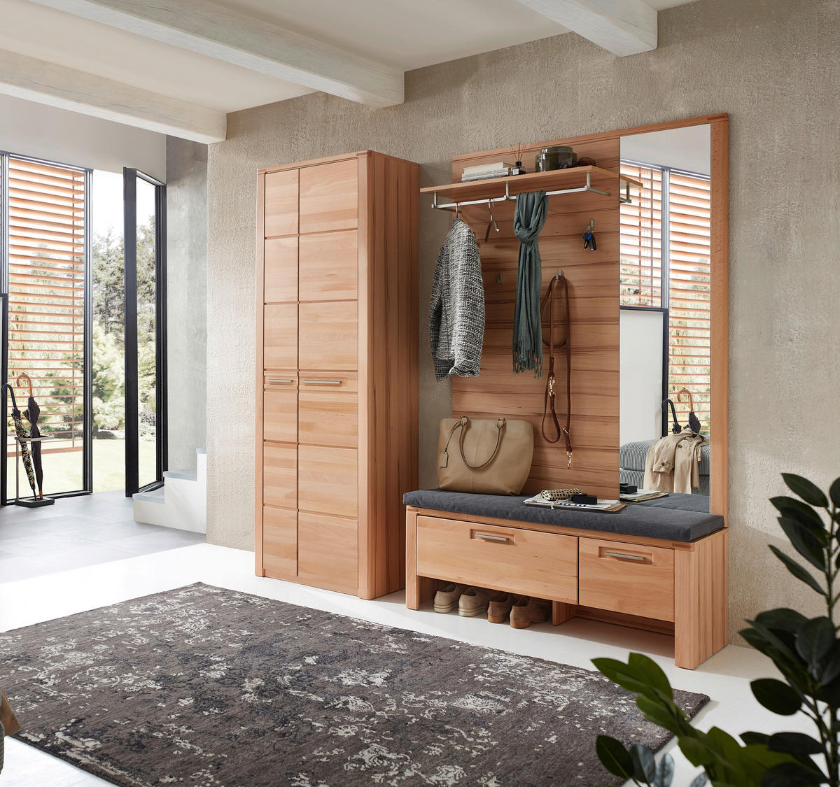 GARDEROBE 4-teilig  in 200/201/40 cm  - Buchefarben, Natur, Glas/Holzwerkstoff (200/201/40cm) - Linea Natura