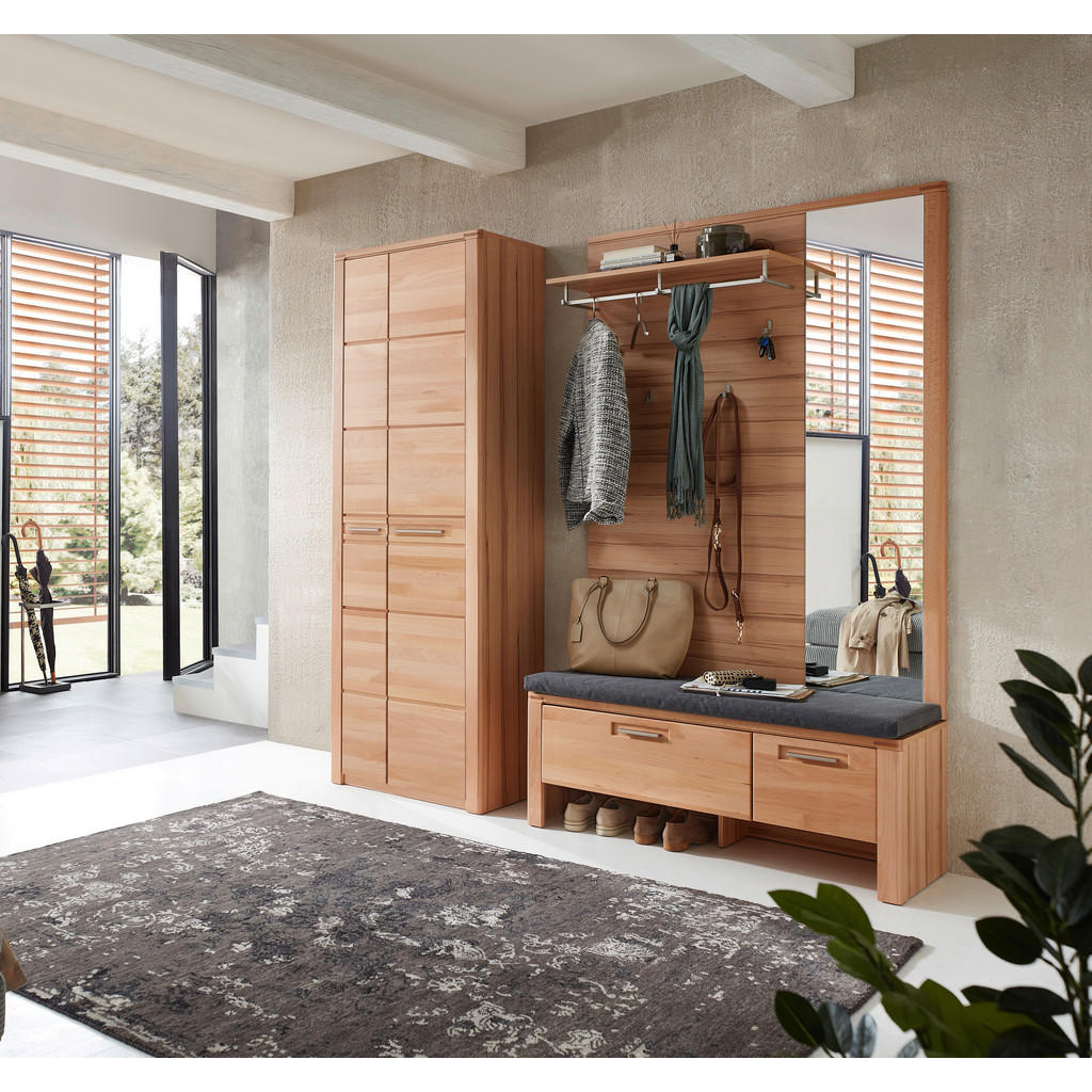 Thumbnail - Linea Natura Garderobe Nature One, Buche, Glas, Textil, Holzwerkstoff, 4-teilig, massiv, 200x201x40 cm, Garderobe, Garde...