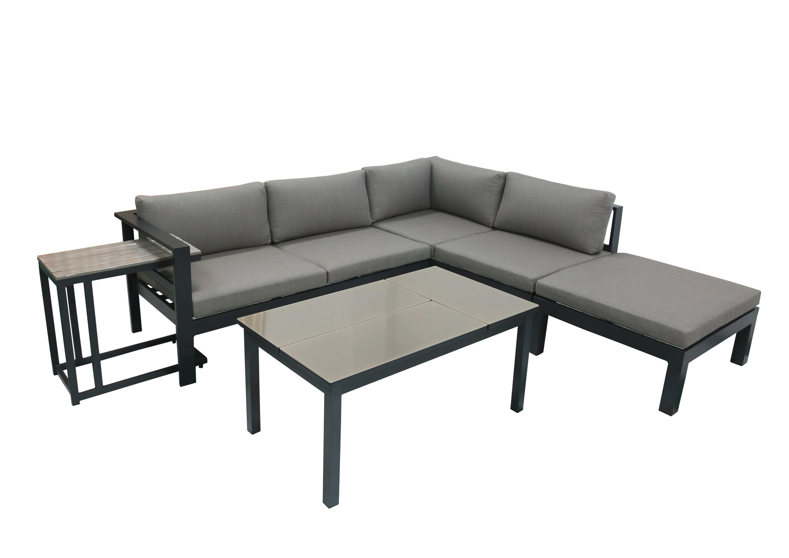 LOUNGEGARNITUR Aluminium  - Anthrazit/Grau, Basics, Glas/Kunststoff (177/65,5/247cm) - Gardenson
