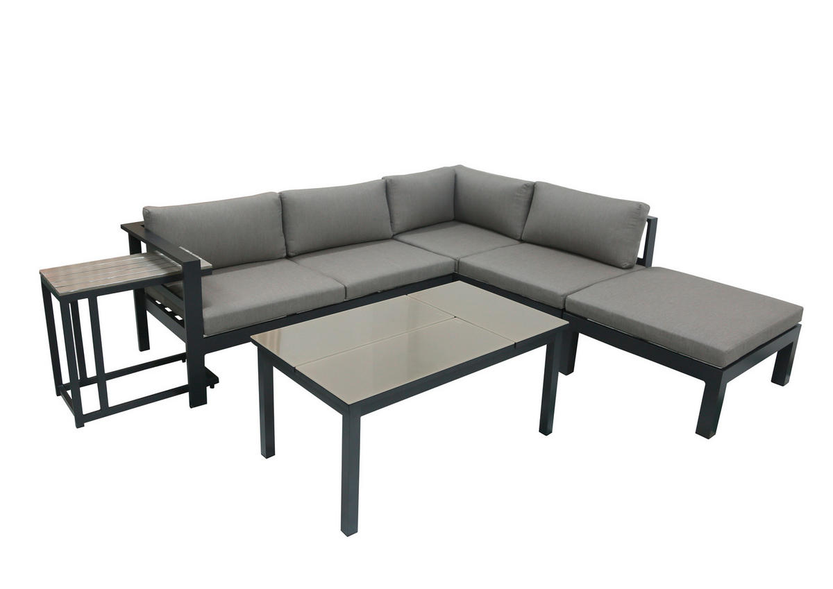 LOUNGEGARNITUR 5-teilig   177/65,5/247 cm Aluminium  - Anthrazit/Grau, Basics, Glas/Kunststoff (177/65,5/247cm) - Gardenson