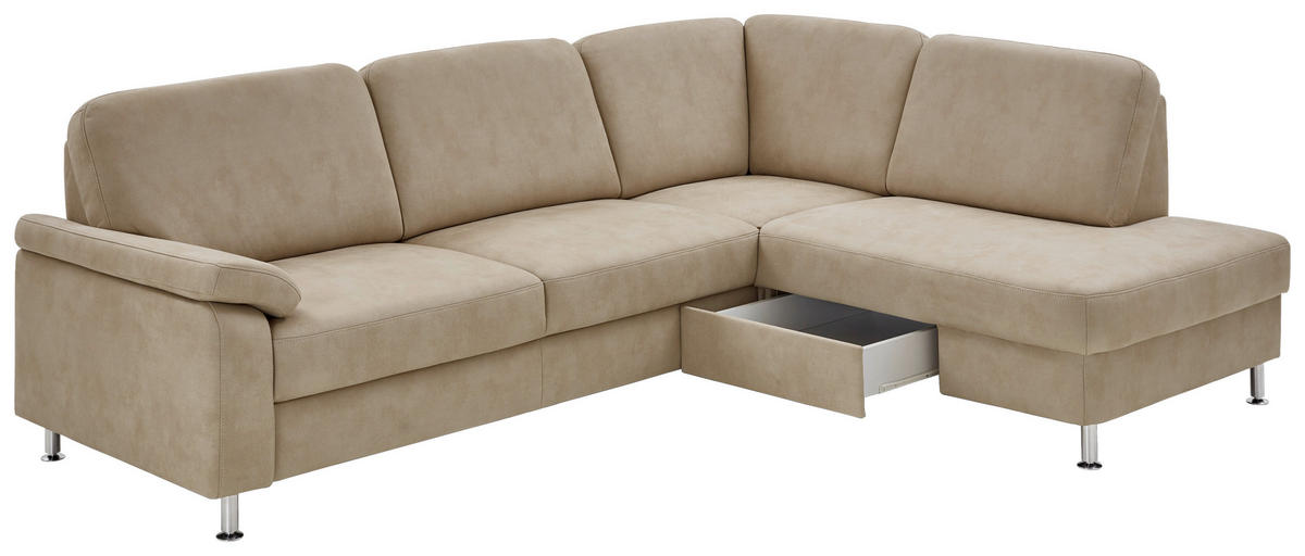 ECKSOFA in Mikrofaser Beige  - Beige, Design, Textil/Metall (266/202cm) - Beldomo System