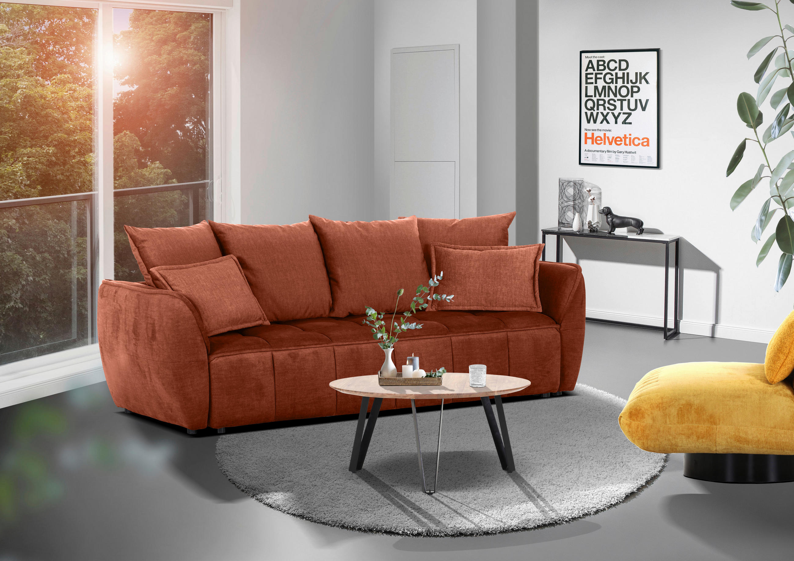 BÄDDSOFFA i flatväv rostfärgad  - svart/rostfärgad, Klassisk, textil/plast (250/70/118cm) - MID.YOU