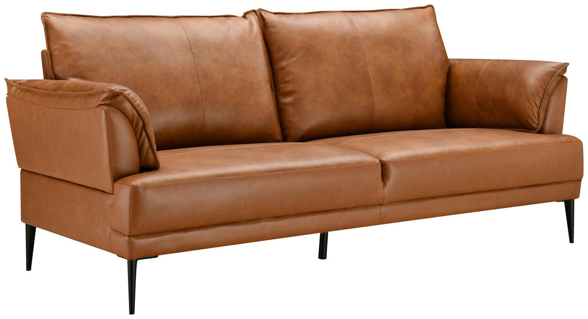2-SITZER-SOFA Cognac Echtleder Lederlook  - Cognac/Schwarz, Design, Leder/Holz (195/87/90cm) - MID.YOU