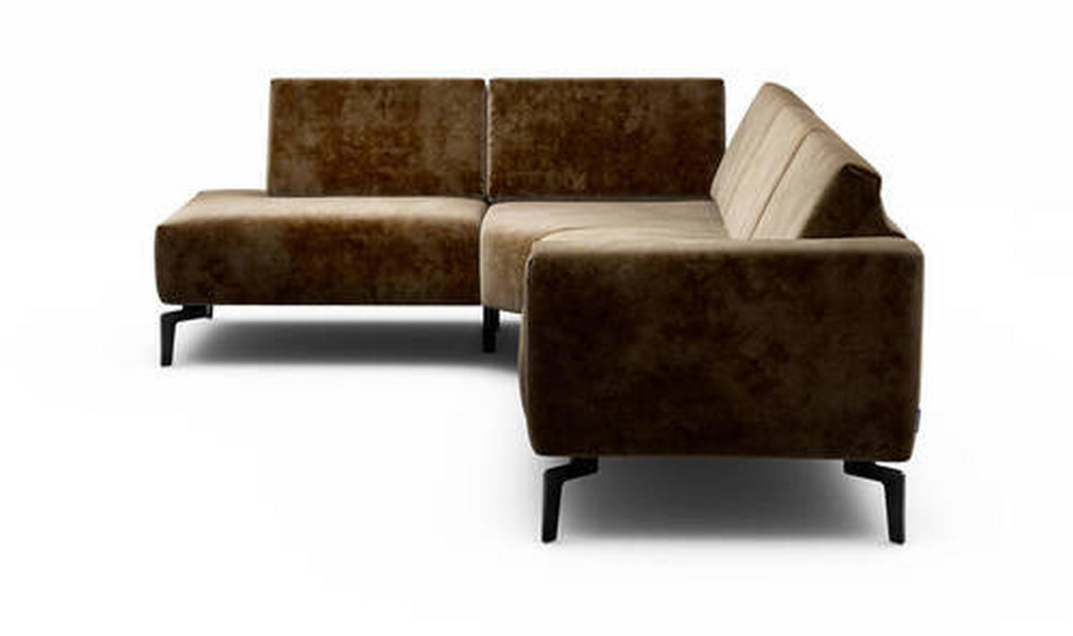 ECKSOFA in Samt Braun  193/256 cm  - Schwarz/Braun, Design, Textil/Metall (193/256cm) - SENSOO
