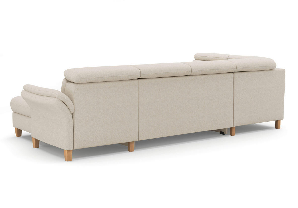 WOHNLANDSCHAFT GLENDALE E Creme Flachgewebe  - Eichefarben/Creme, KONVENTIONELL, Holz/Textil (193/321/166cm) - Sit & More