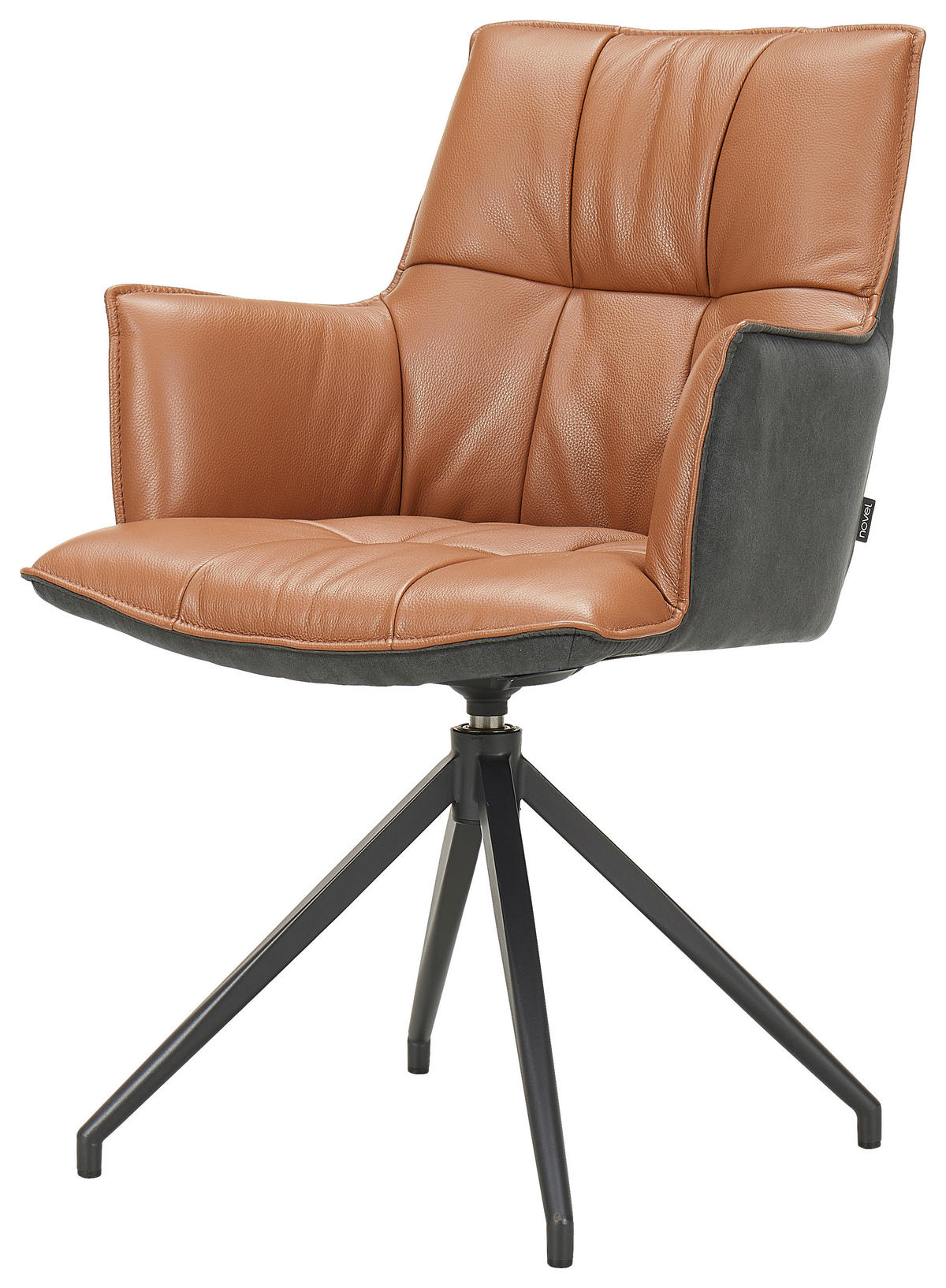 ARMLEHNSTUHL  in Eisen Mikrofaser Echtleder pigmentiert  - Cognac/Schwarz, Design, Leder/Textil (60,5/89,5/63cm) - Novel
