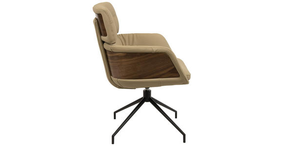 ARMLEHNSTUHL , Wippfunktion, Sitzfläche 360° drehbar, automatische Rückholfunktion , Echtleder  - Taupe/Walnussfarben, Design, Leder/Holz (62/92/66cm) - Dieter Knoll