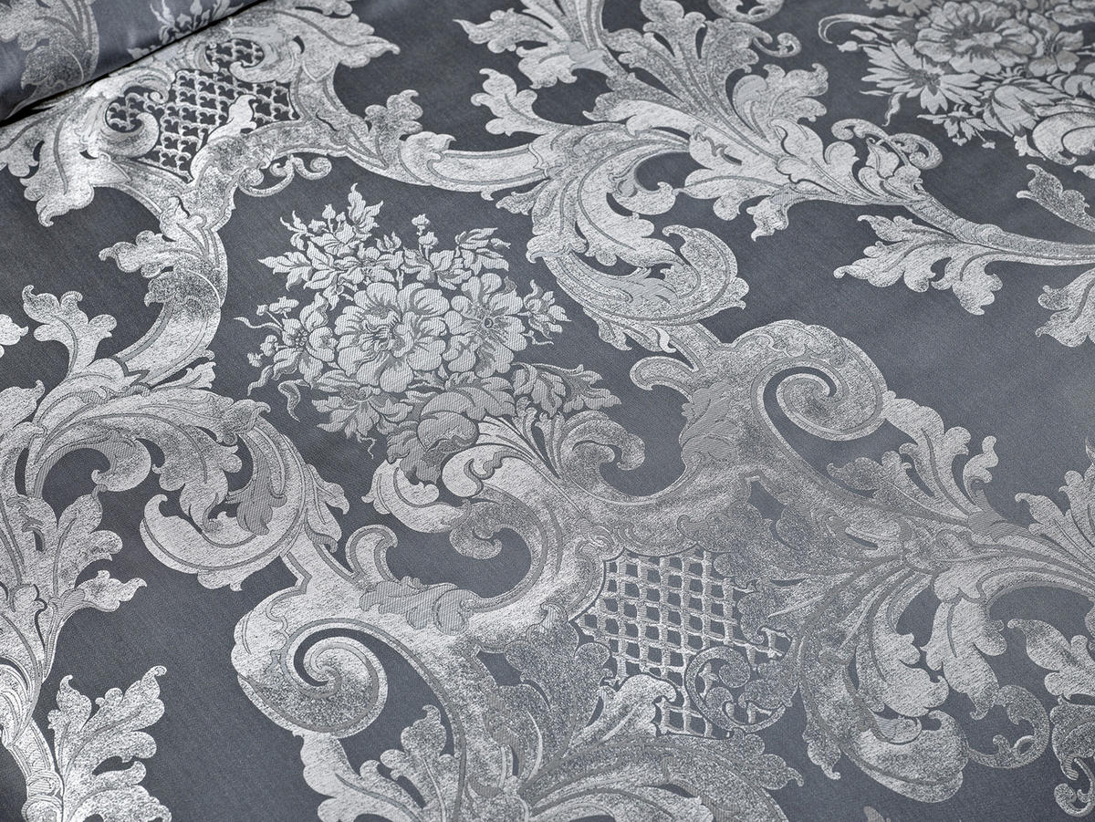 POSTELJNINA LOUIS XIV. 200/200 cm damast siva, črna, bela  - siva/črna, Basics, tekstil (200/200cm) - Curt Bauer