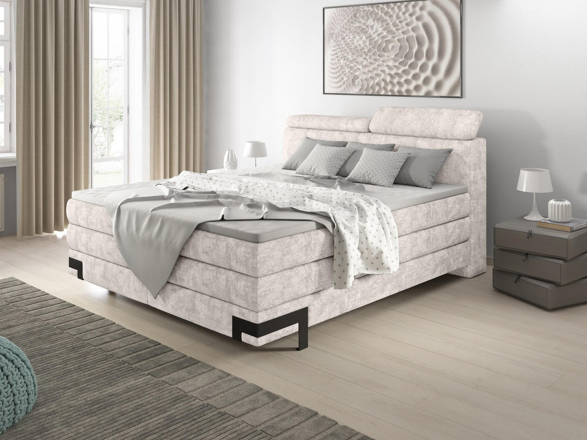 Pat Boxspring, 180/200 cm, crem - crem/negru, Basics, lemn/textil (180/200cm) - Esposa