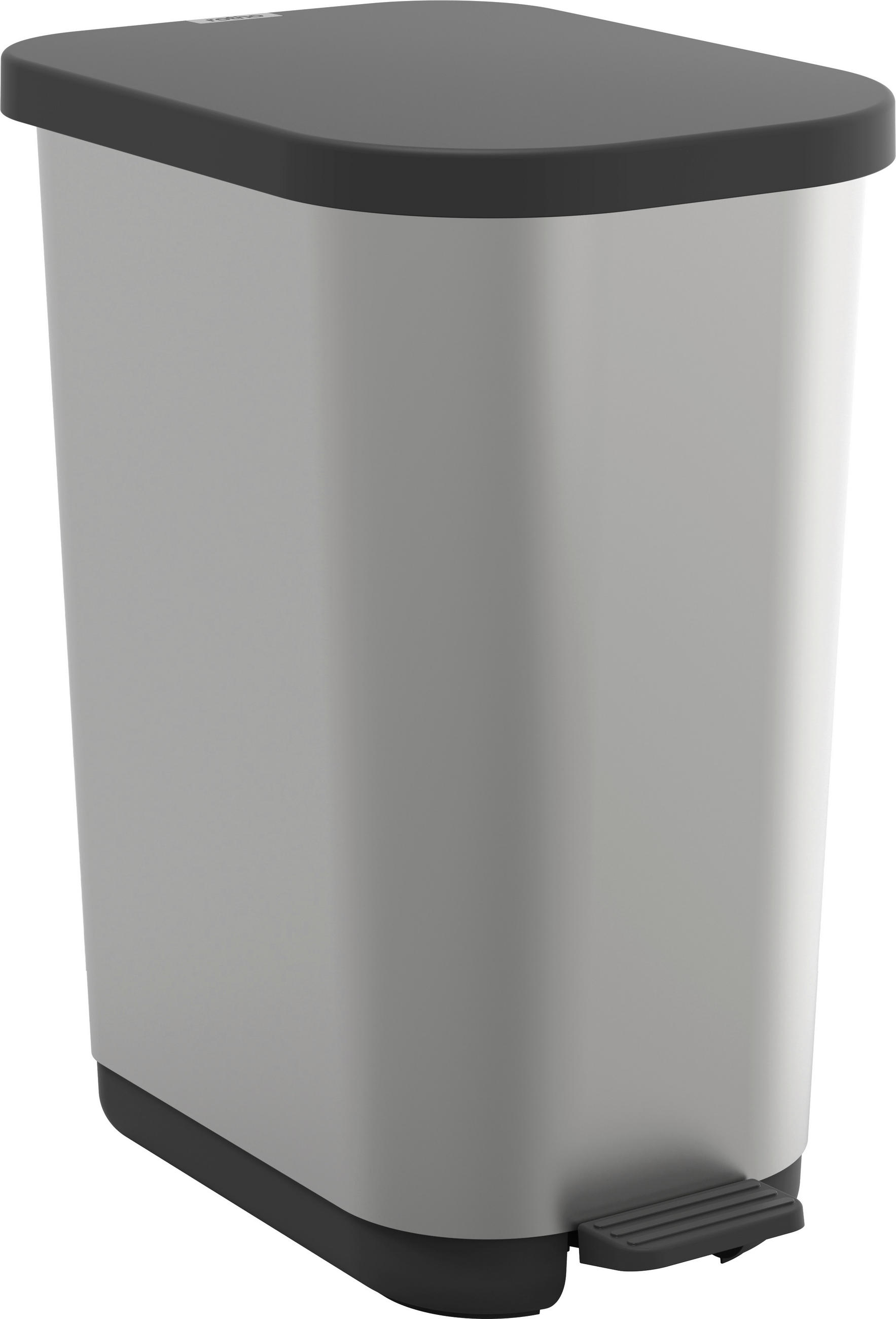 TRETEIMER Ribo 35 L  - Silberfarben/Schwarz, KONVENTIONELL, Kunststoff (40/28,5/51,3cm) - Rotho