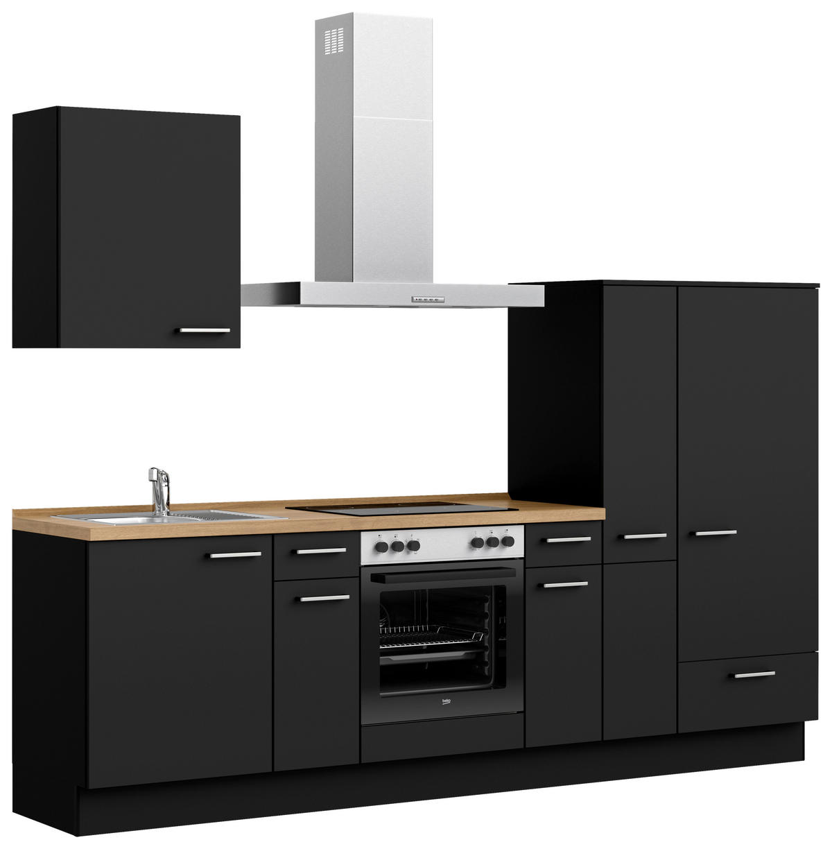 KÜCHENBLOCK Touch 270 cm  in Schwarz, Eichefarben  - Edelstahlfarben/Eichefarben, MODERN, Holzwerkstoff/Metall (270cm) - Nobilia