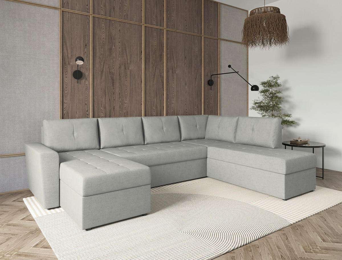 WOHNLANDSCHAFT TERMOLI Hellgrau Jacquard  - Hellgrau/Schwarz, Design, Kunststoff/Textil (155/297/212cm) - MID.YOU