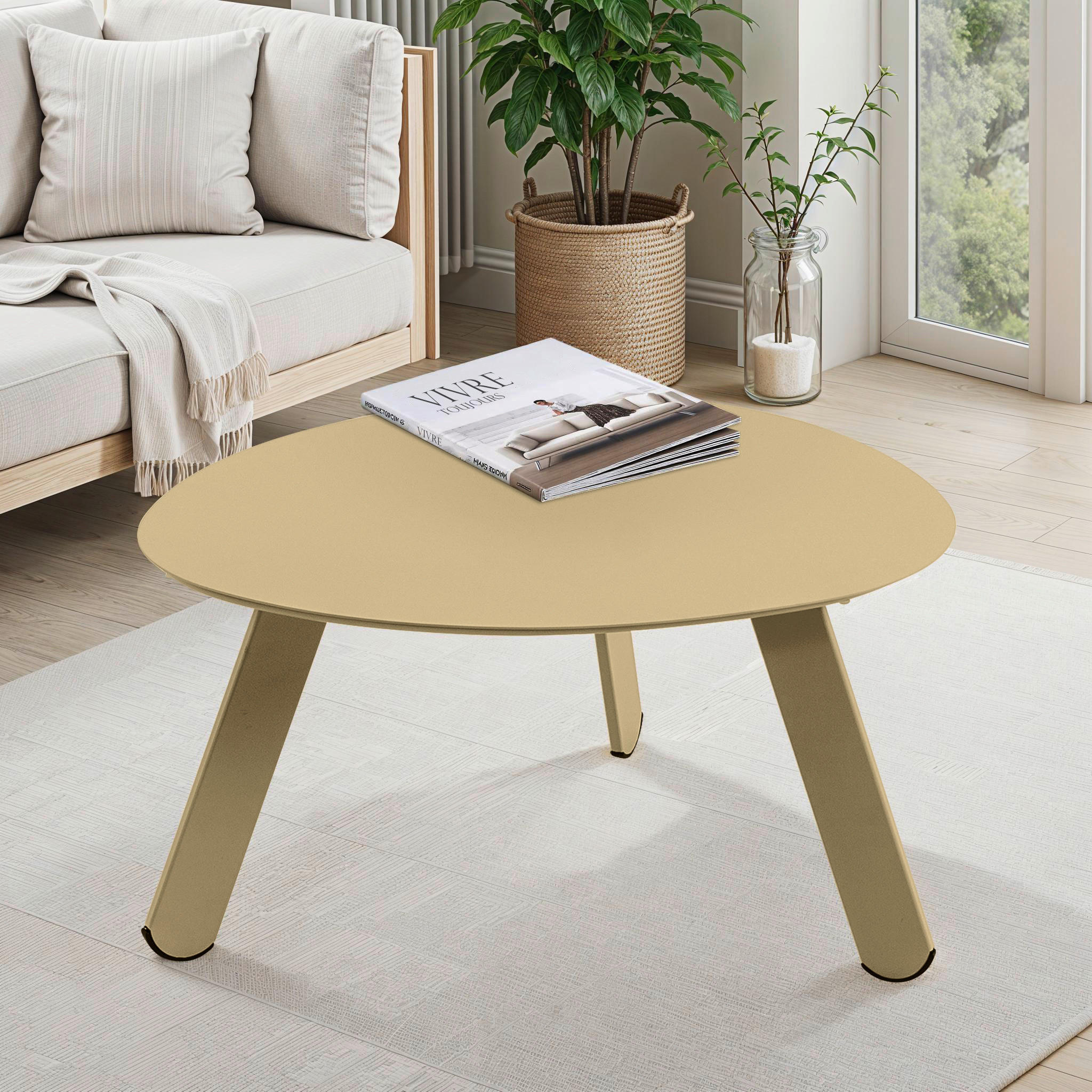 ZAHRADNÍ STOLEK, kov, 74/60/35 cm - pískové barvy, Moderní, kov (74/60/35cm) - Ambia Garden