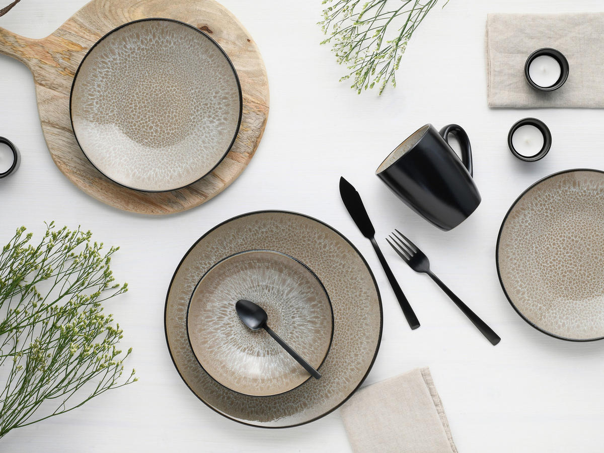 KOMPLETT SERVIS Malmö beige 16 delar  - beige/svart, Basics, keramik - Creatable