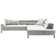 ECKSOFA Weiß Cord Rücken echt, Kopfteilverstellung, Sitzvorzug  - Schwarz/Weiß, KONVENTIONELL, Textil/Metall (311/219cm) - Hom`in