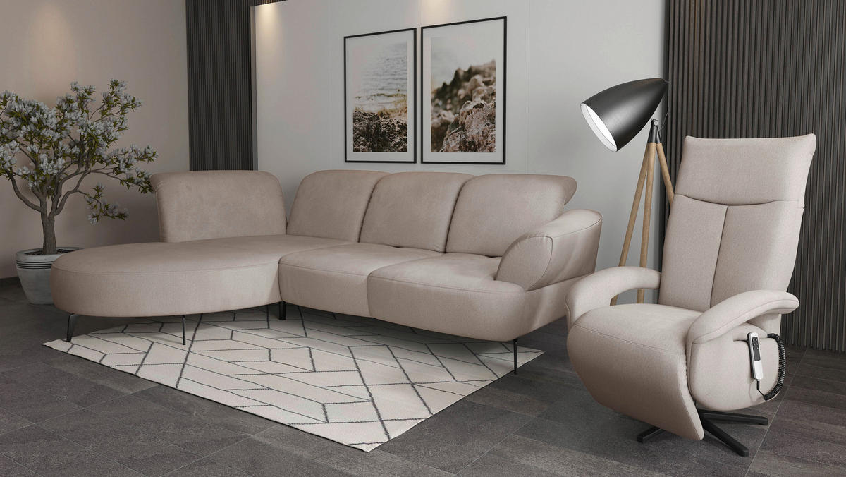 ECKSOFA in Flachgewebe Greige  208/313 cm  - Greige/Schwarz, MODERN, Textil/Metall (208/313cm) - Sit & More