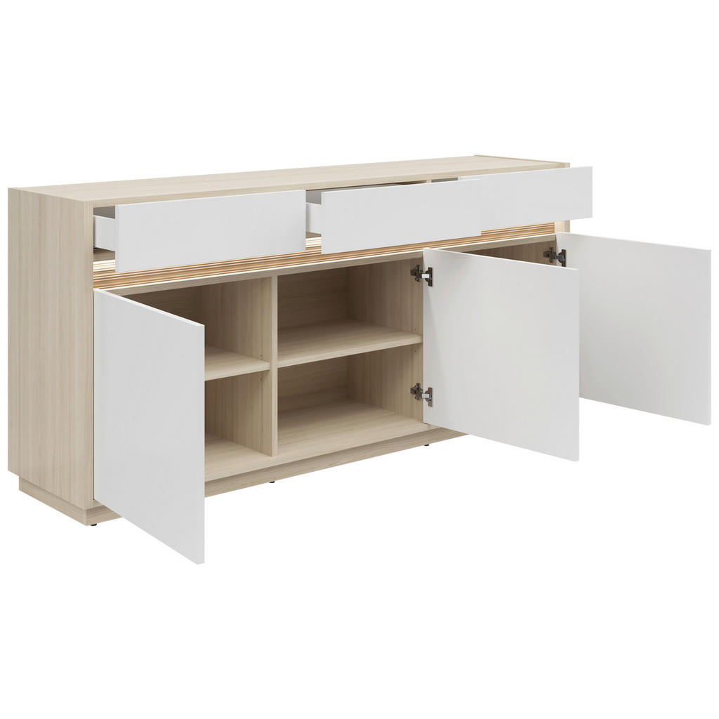 Thumbnail - Hom`in Sideboard, Weiß, Eiche, Holzwerkstoff, 3 Fächer, 3 Schublade(n) Schubladen, 173.5x80.8x42 cm, FSC Mix, Beimöbel e...