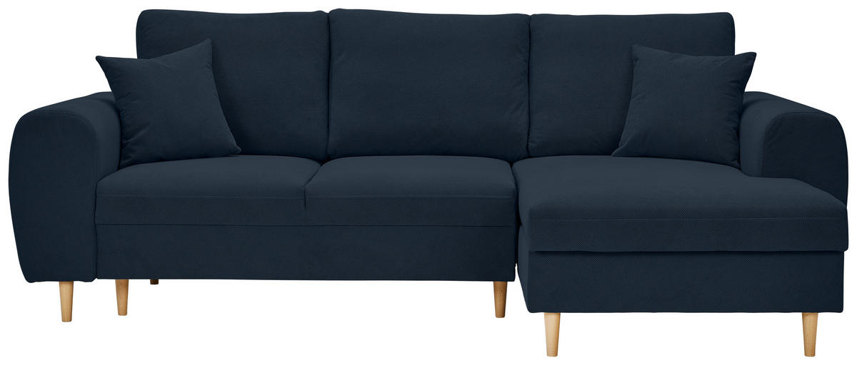 ECKSOFA in Webstoff Dunkelblau  - Naturfarben/Dunkelblau, Konventionell, Holz/Textil (250/145cm) - MID.YOU