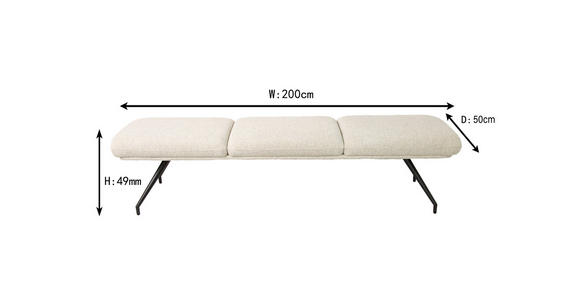 SITZBANK 200/49,5/50 cm Webstoff Schwarz, Beige  - Beige/Schwarz, Design, Textil/Metall (200/49,5/50cm) - Dieter Knoll