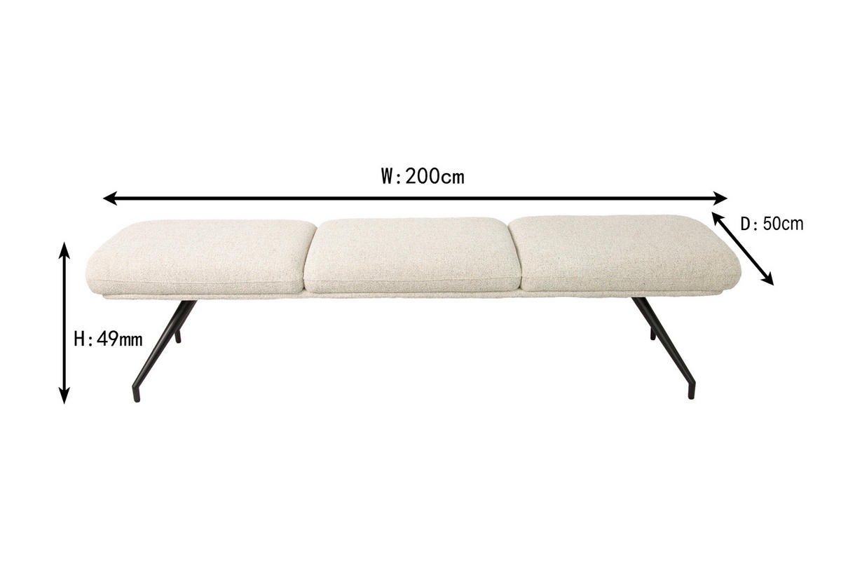 SITZBANK 200/49,5/50 cm Webstoff Schwarz, Beige  - Beige/Schwarz, Design, Textil/Metall (200/49,5/50cm) - Dieter Knoll