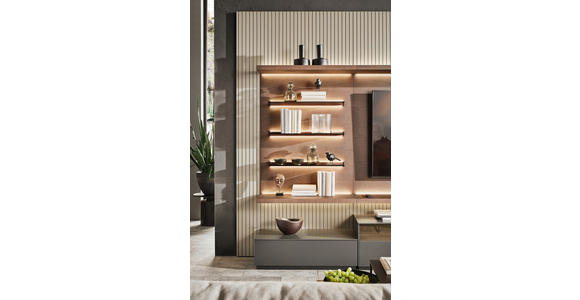 WOHNWAND  in Grau, Eiche dunkel  270/182/46 cm  - Eiche dunkel/Grau, Design, Glas/Holz (270/182/46cm) - Belluti