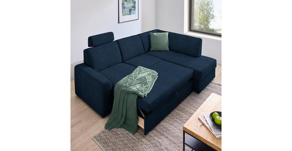 ECKSOFA in Webstoff Dunkelblau  - Schwarz/Dunkelblau, KONVENTIONELL, Kunststoff/Textil (224/165cm) - Xora