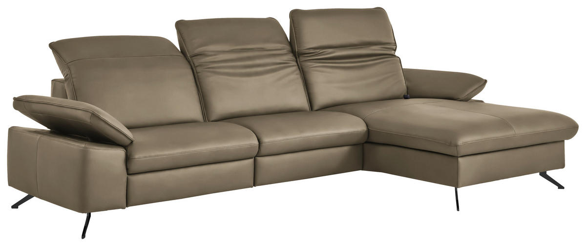ECKSOFA  Echtleder Schlammfarben  - Schlammfarben/Schwarz, Design, Leder/Metall (307/169cm) - Beldomo Premium