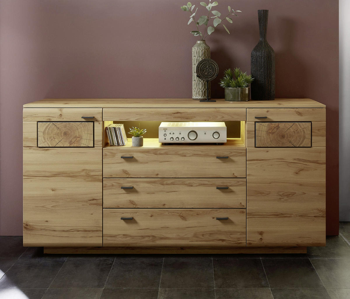 SIDEBOARD Bern  in 175/98/47 cm  - Buchefarben/Graphitfarben, KONVENTIONELL, Holzwerkstoff/Metall (175/98/47cm) - Xora