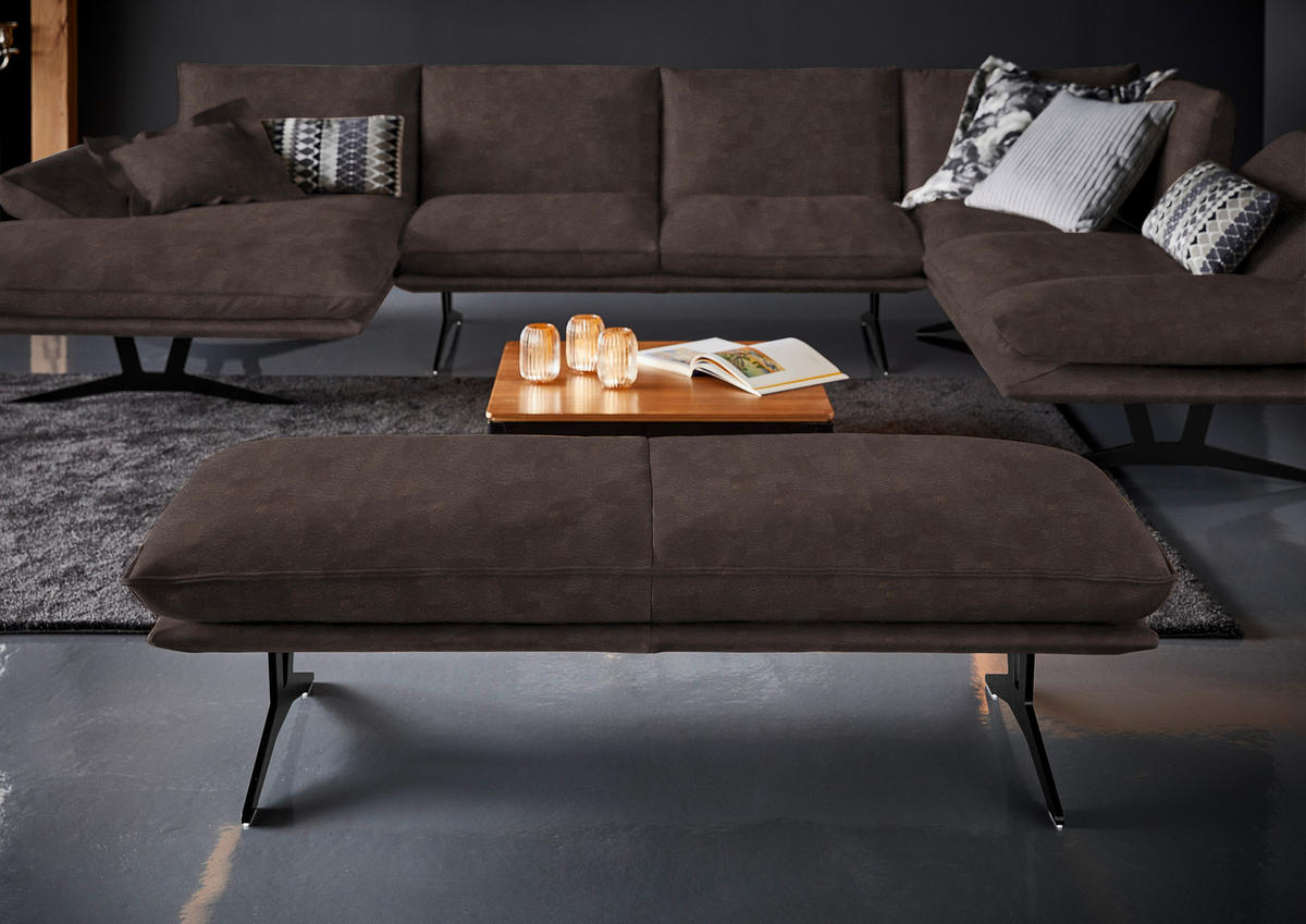 WOHNLANDSCHAFT in Echtleder Braun  - Schwarz/Braun, Natur, Leder/Metall (155/359/217cm) - Dieter Knoll