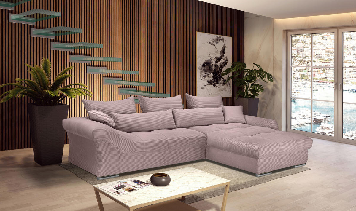 ECKSOFA Altrosa Cord  - Chromfarben/Altrosa, KONVENTIONELL, Textil/Metall (335/225cm) - Carryhome