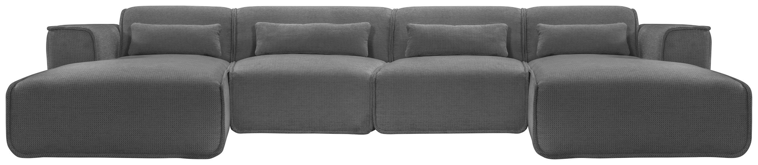 WOHNLANDSCHAFT Flachgewebe Anthrazit  - Anthrazit/Schwarz, Design, Kunststoff/Textil (165/386/165cm) - Lomoco