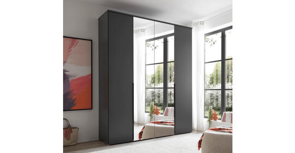 DREHTÜRENSCHRANK  in Graphitfarben  - Schwarz/Graphitfarben, MODERN, Glas/Holzwerkstoff (180/225/52cm) - Carryhome