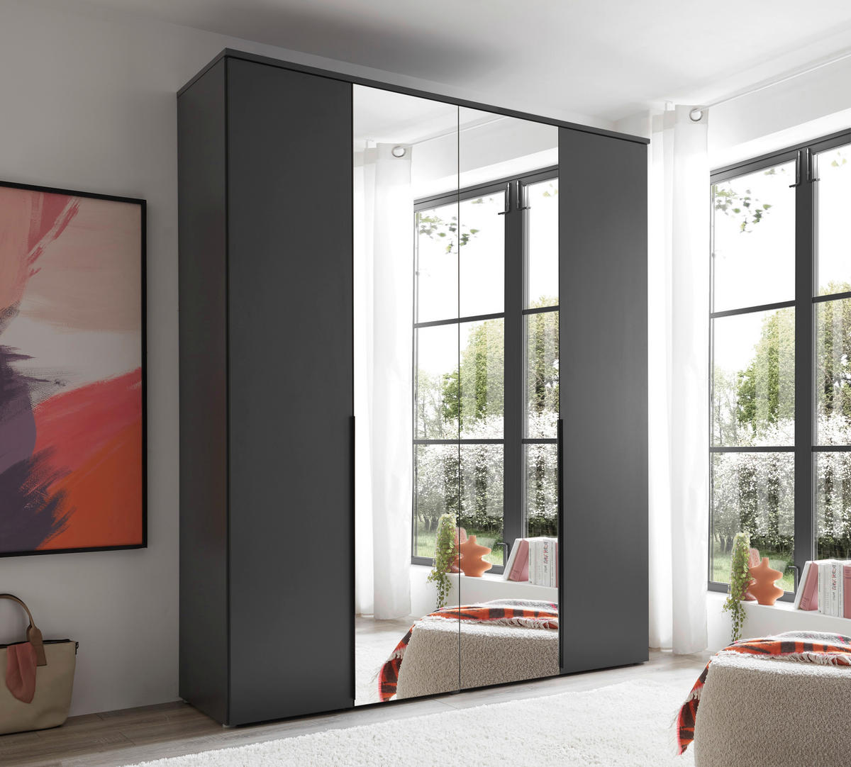 DREHTÜRENSCHRANK  in Graphitfarben  - Schwarz/Graphitfarben, MODERN, Glas/Holzwerkstoff (180/225/52cm) - Carryhome