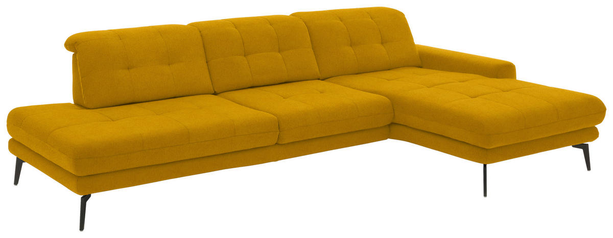 ECKSOFA in Flachgewebe Currygelb  - Currygelb/Schwarz, Design, Textil/Metall (309/190cm) - Beldomo Style