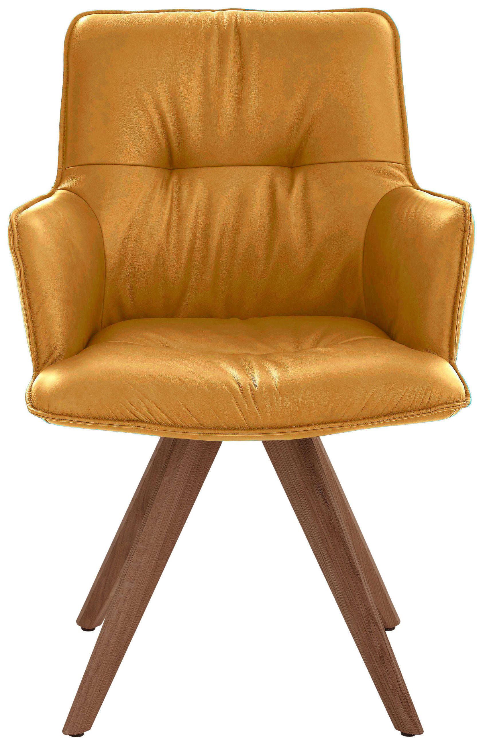 ARMLEHNSTUHL  in Echtleder pigmentiert  - Nussbaumfarben/Dunkelgelb, Design, Leder/Holz (59/89/63cm) - Dieter Knoll
